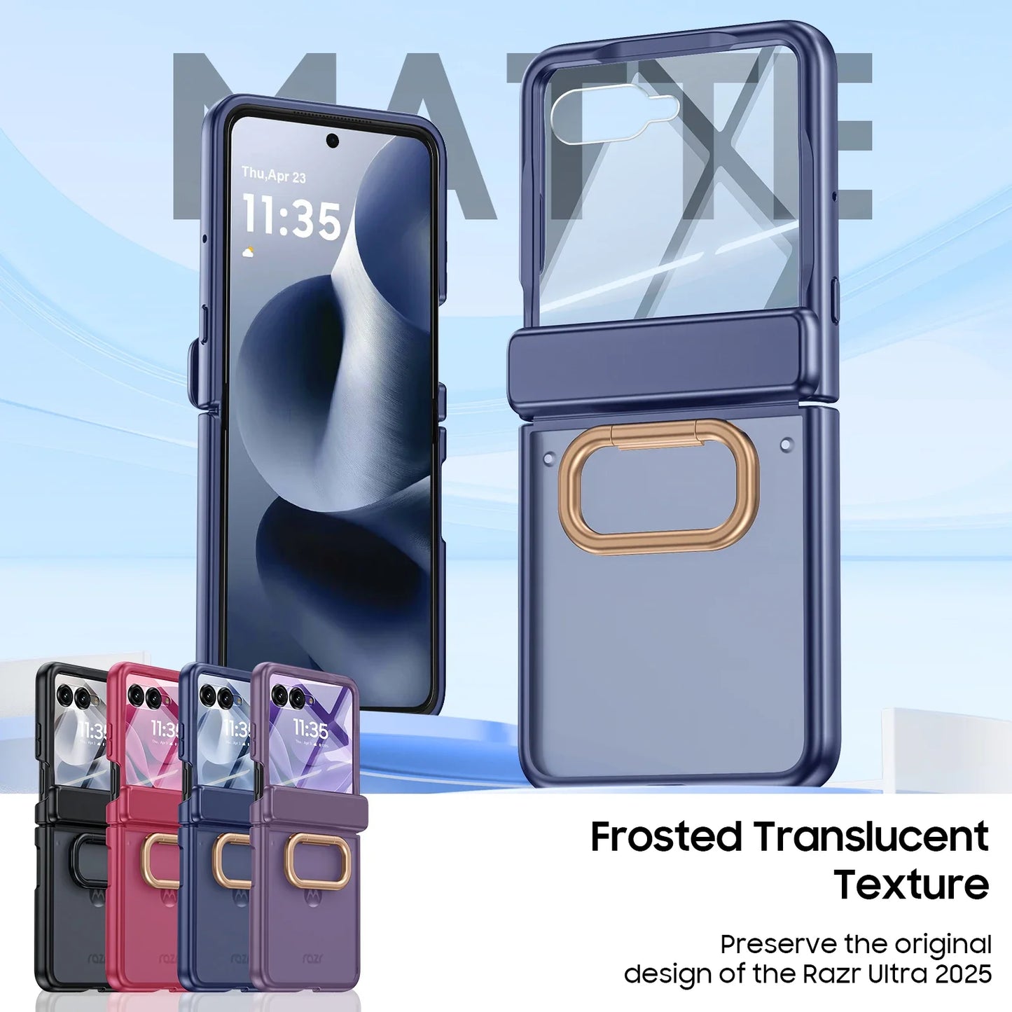 With Ring Holder,Screen Protector All-Inclusive Soft Cover Shockproof Wireless Charging for Motorola Razr 2025/2024-Blue