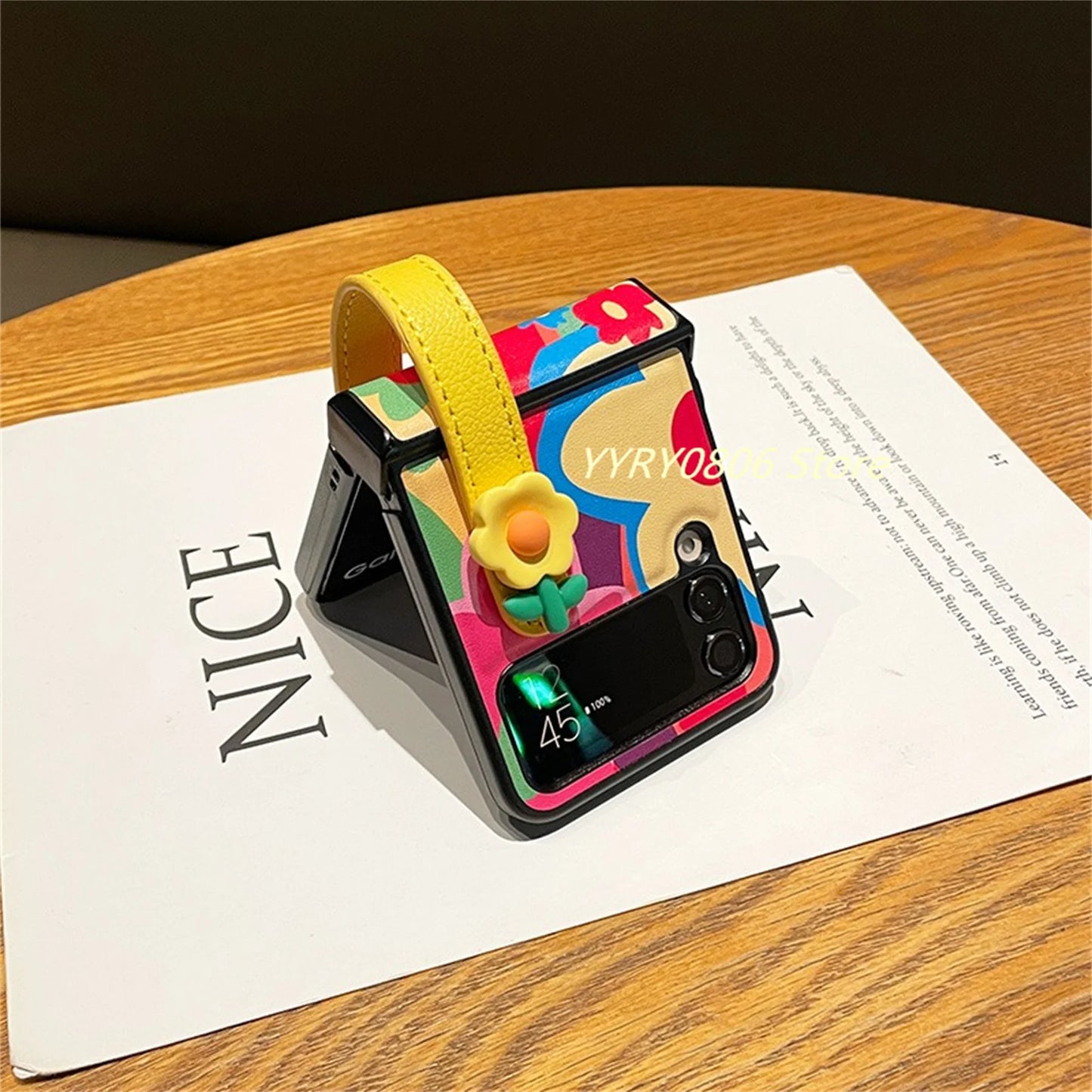 Korean Cute Floral Wrist Strap Rainbow Flower Oil Painting Case for Samsung Galaxy Z Flip7 Z Flip6 Z Flip5 Z Flip4 3 Back Cover