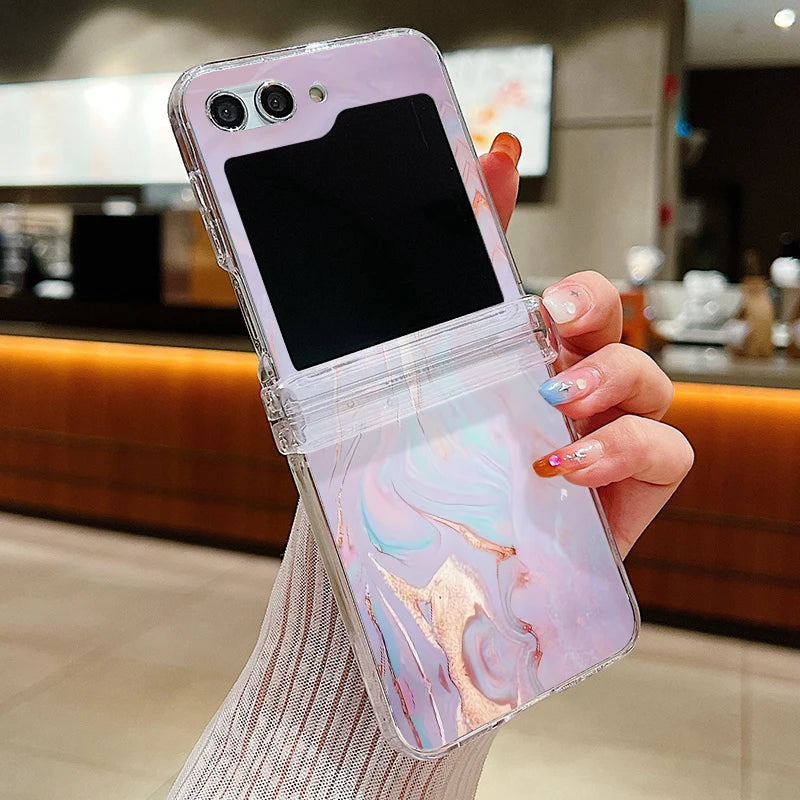 Ink Marble Pattern Clear Phone Case For Samsung Galaxy Z Flip7 FE Flip5 Flip6 Folding Hard Cover For Samsung Z Flip 7 6 5 4 3 5G
