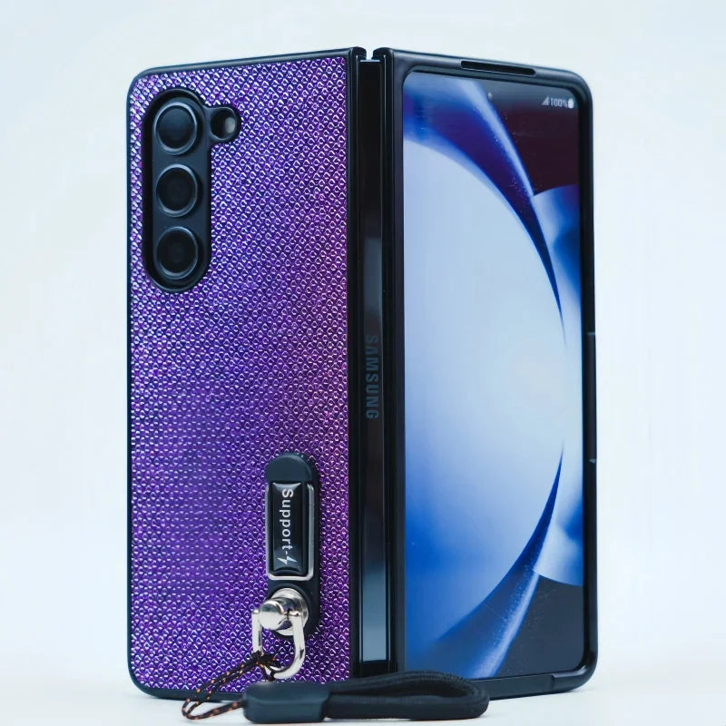 Luxury Soft TPU Lanyard Holder Textured Shockproof Phone Case for Samsung Galaxy Z Fold 7 6 5 4 3 Heat Dissipation Bumper Cover