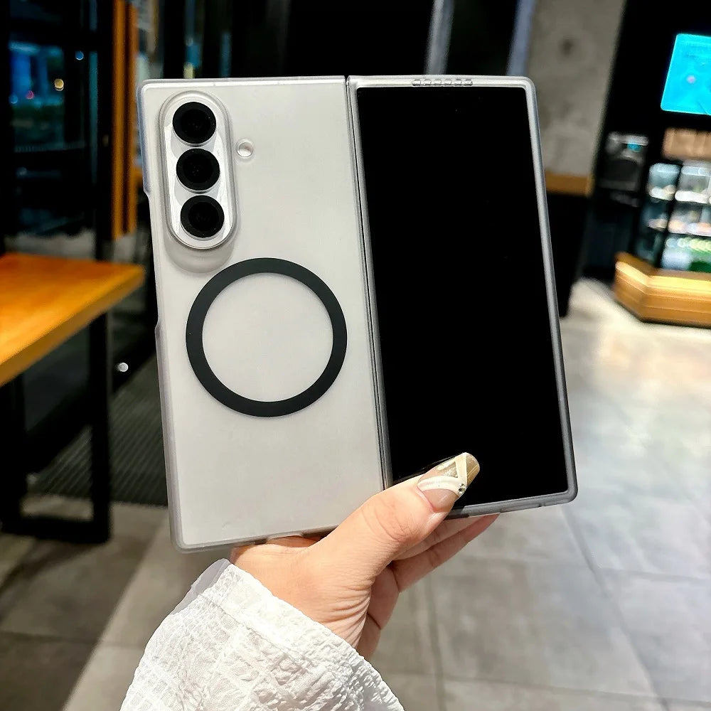 Translucent Matte For Magsafe Phone Case For Samsung Galaxy Z Fold 7 6 5 4 3 Magnetic Charging Shockproof Protect Hard PC Cover