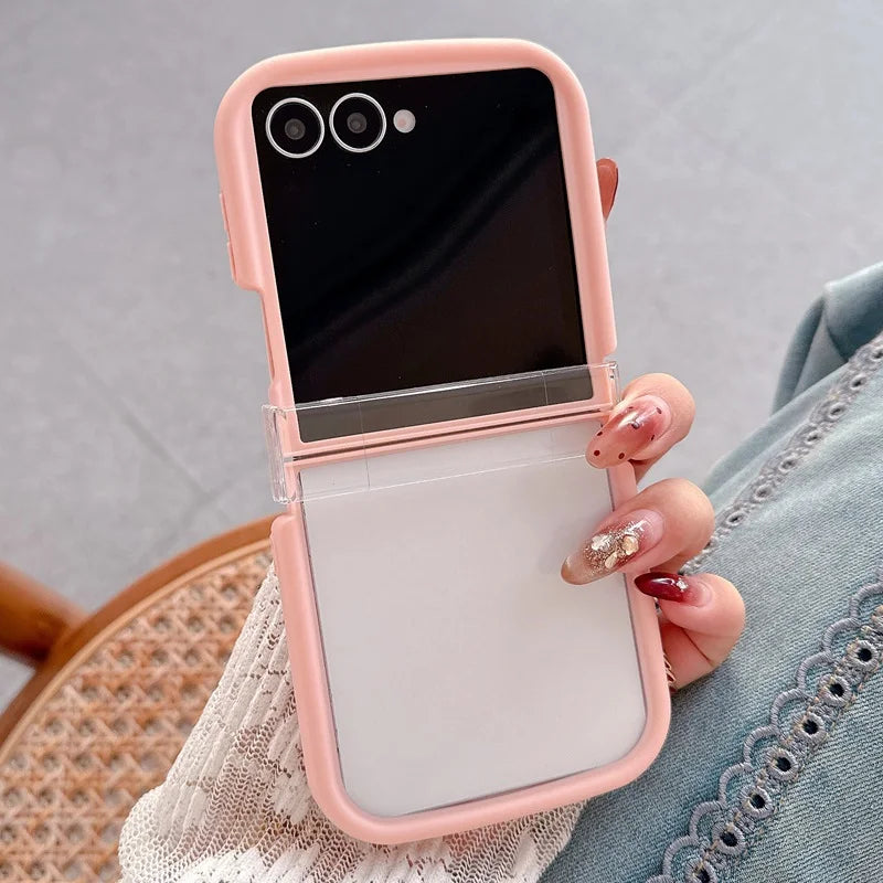 Transparent Hinge Phone Case For Samsung Galaxy Z Flip7 Flip6 Flip5 Flip4 Flip3 Candy Color Shockproof Protection Folding Cover
