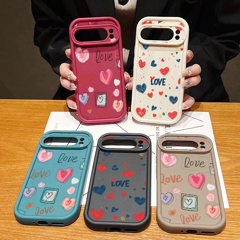 Love Heart Pattern Soft Case For Google Pixel 8A 8 Pro 9 Pro XL Shockproof Candy Color TPU Silicone Phone Cover For Pixel 9 Pro