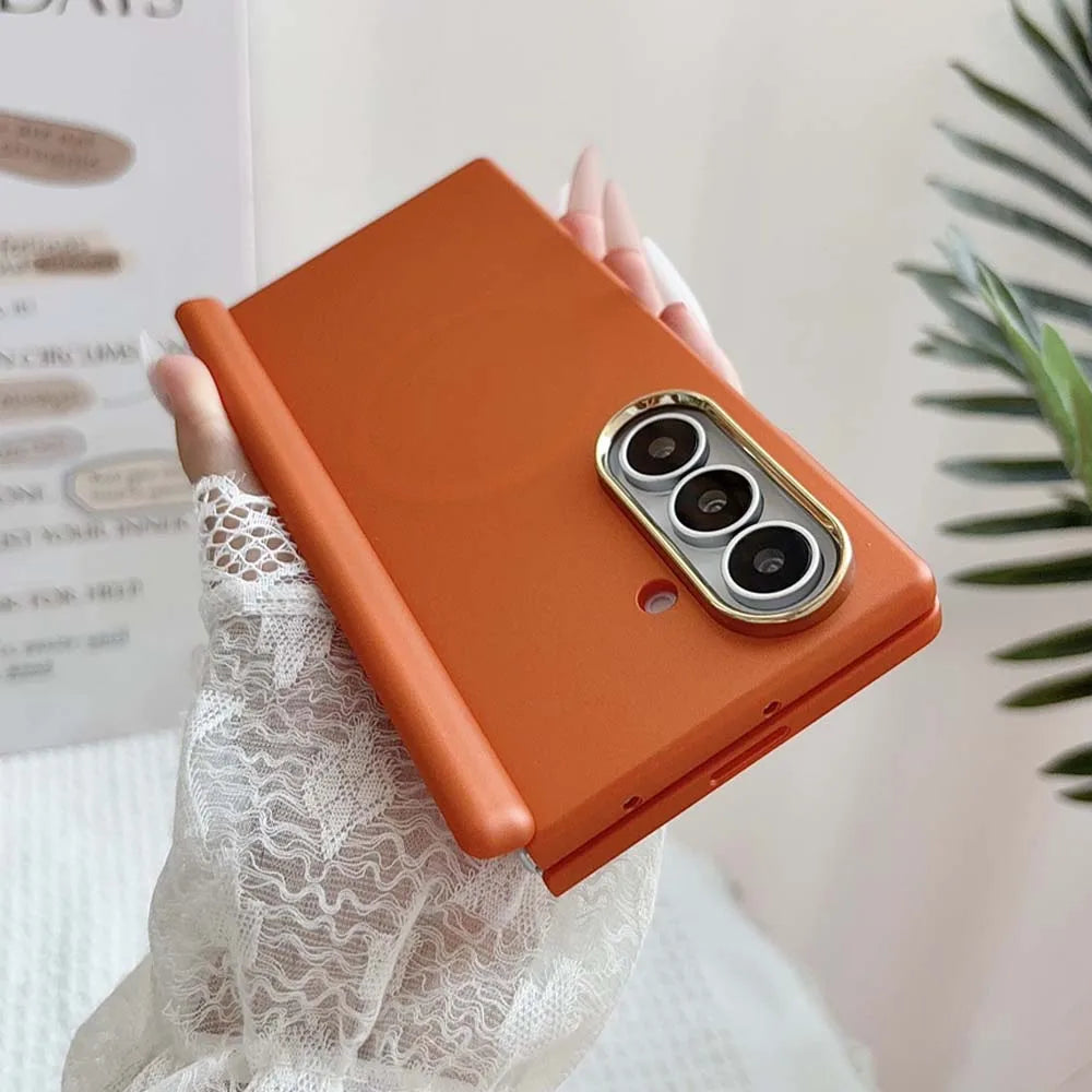 Luxury For MagSafe Flip Hinged Protection Phone Case for Samsung Galaxy Z Fold 8 7 6 5 Wireless Charging Solid Color Matte Cover
