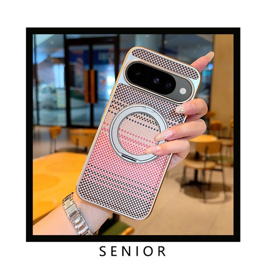 Magnetic Business Carbon Fiber Texture Plating Case For Google Pixel 10 Pro XL 9 9A 360°Rotating Bracket Anti-Drop Protect Cover