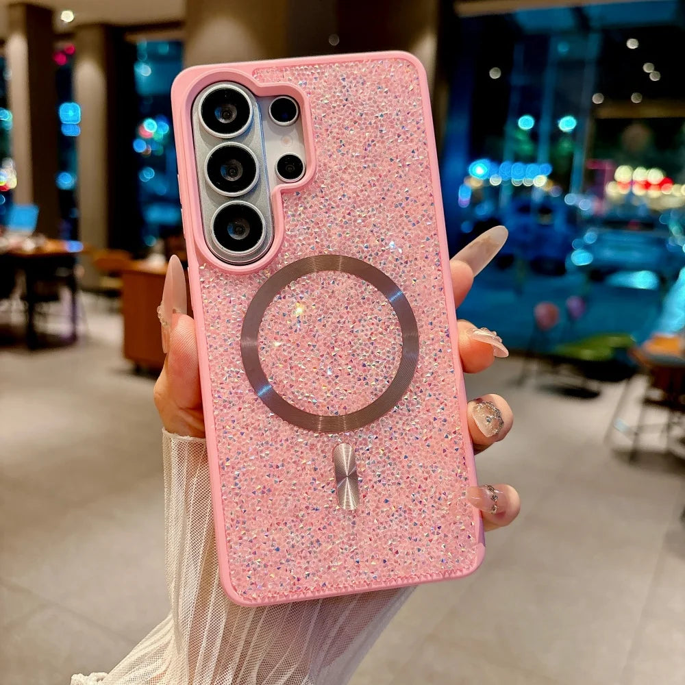 for Galaxy S26 Ultra Diamond Magnetic Case For Samsung S23 S24 S25 Ultra S26 Plus Bling Glitter for Magsafe Shockproof TPU Cover