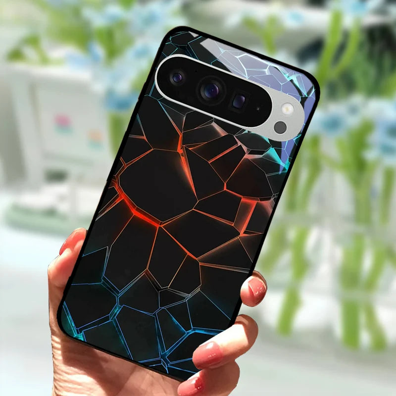 Fashion Glass Case For Google Pixel 9 Pro XL Tempered Glass  Black Phone Cover For Google Pixel 9a Pixel9 Funda Protector Cases