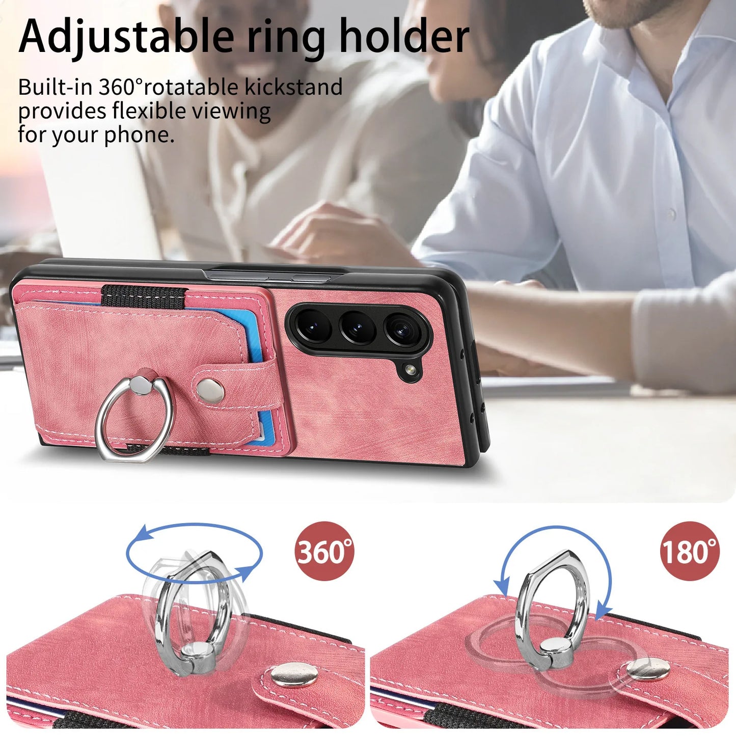 360 Rotating Ring Card Slot Holder Pocket Wallet Phone Case For Samsung Galaxy Z Fold 6 5 Fold6 Fold5 5G PU Leather Back Cover