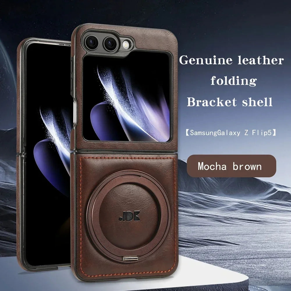 Rotation Bracket Leather Phone Case Magsafe Back Cover for Samsung Galaxy ZFlip6 5G ZFlip 7 6 5 4 3 Magnetic Wireless Charging