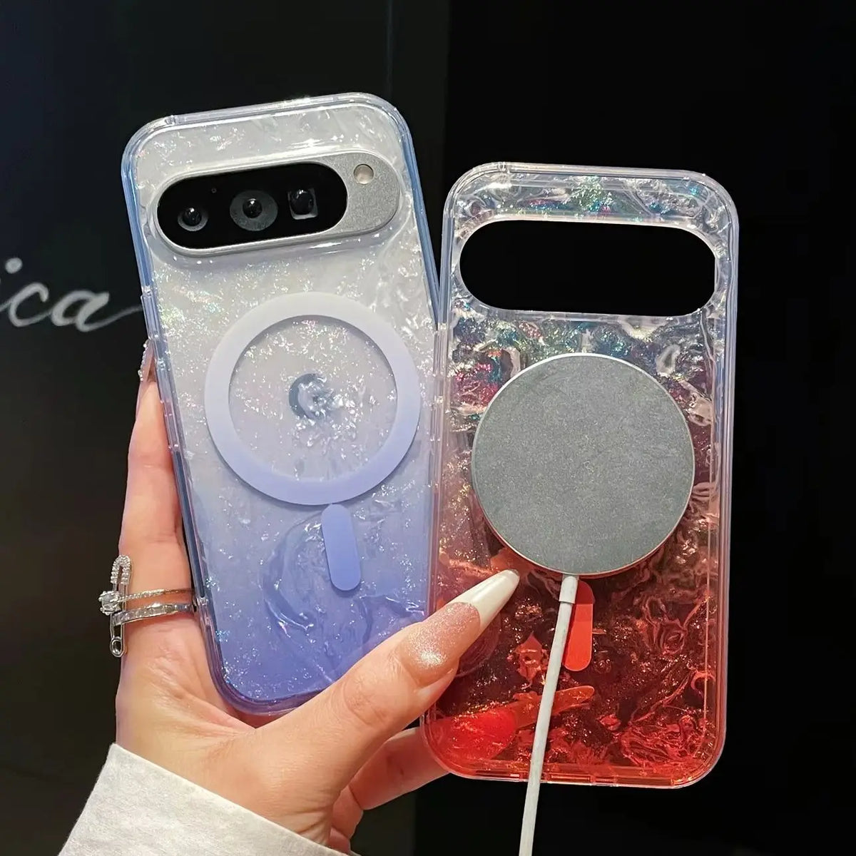 Dreamy Ocean Shell Pattern For Magsafe Case For Google Pixel 11 10 9A 10A Pro XL Magnetic Bling Transparent Hybrid Bumper Cover