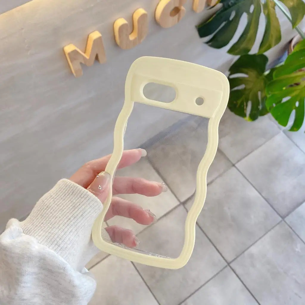 2IN1 Creative Curly Wavy Transparent Case For Google Pixel 9 Pro 9A 8 8A 7A Candy Color Shockproof Clear Hard Acrylic Back Cover