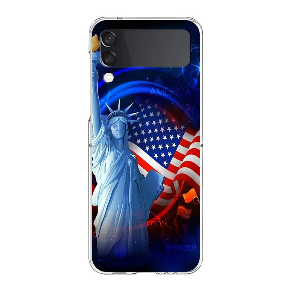 Phone Cover For Samsung Galaxy Z Flip 7 6 5 4 Case Transparent For Samsung Z Flip 3 Hard PC Shell American United States Flag