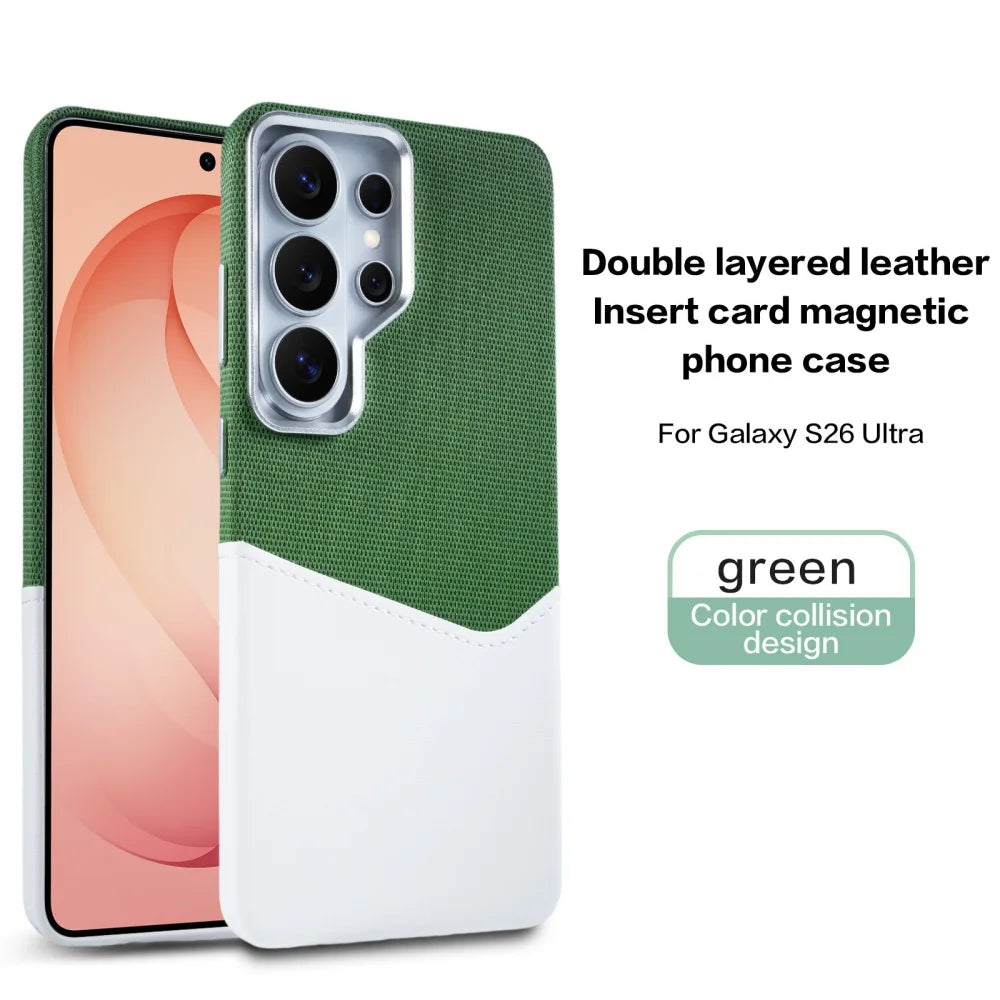 For MagSafe Card Slot Holder Phone Case For Samsung S26Ultra S25 S24 Ultra Linen Leather Magnetic Shockproof Wallet Soft Cover