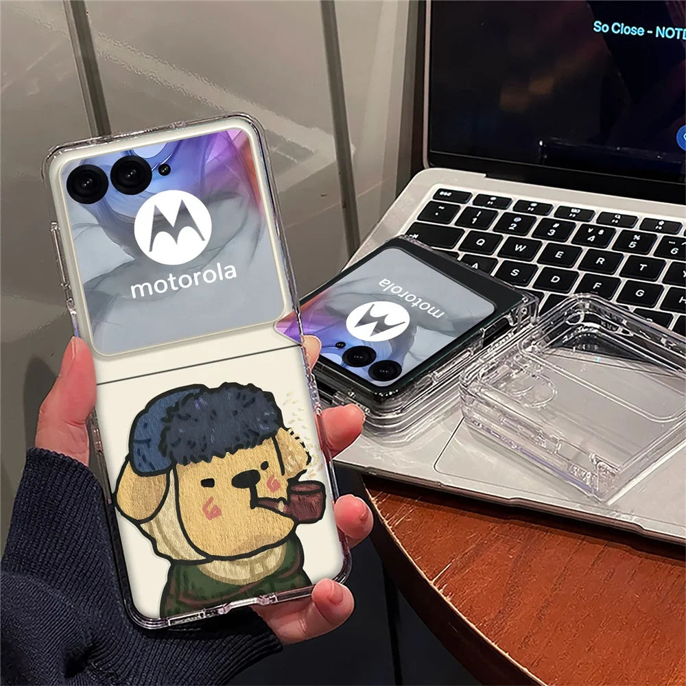 For Motorola Razr 2025 Plus 2024 2023 Razr 60 50 40 Ultra Dachshund Dog Pattern Transparent Hard Folding Phone Case Cover