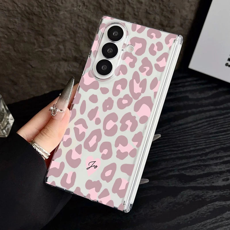 Magnetic Adsorption Phone Case For Samsung Galaxy Z Fold 7 6 5 Fold7 Fold6 Fold5 5G Leopard Print Pattern Clear Shockproof Cover