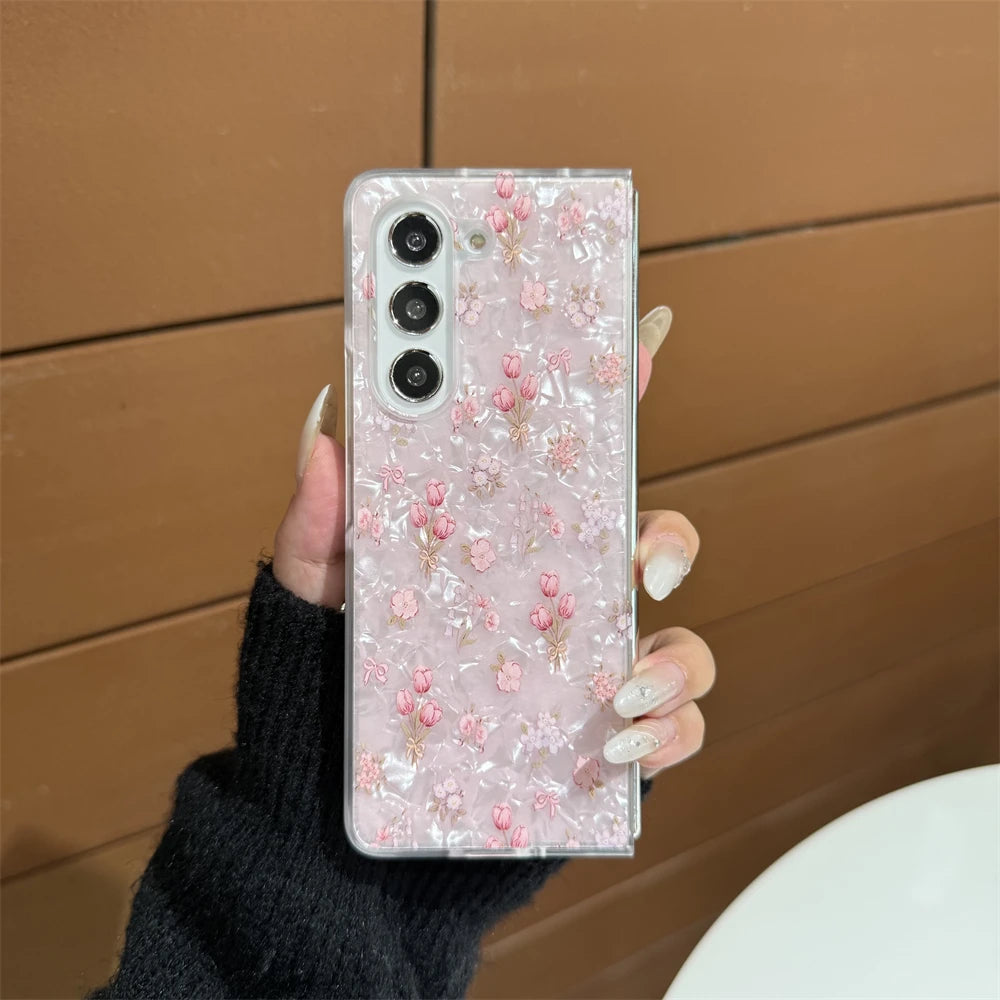 for Samsung Galaxy Z Fold 7 5G Hard PC Phone Case Floral Shell for Z Fold 7 6 5 4 3 Drop-Proof Protective Cover