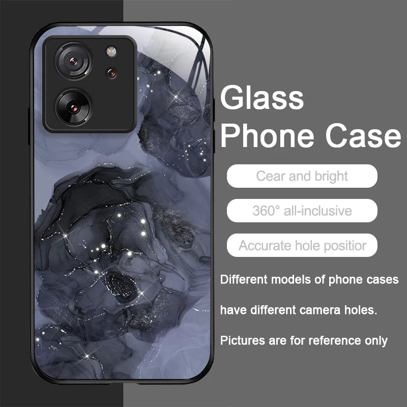 Tempered Glass Phone Case for Motorola Moto G85 G84 G75 G55 G24 Edge 50 Fusion 40 Neo 30 Pro Luxury Black Rose Flower Hard Cover