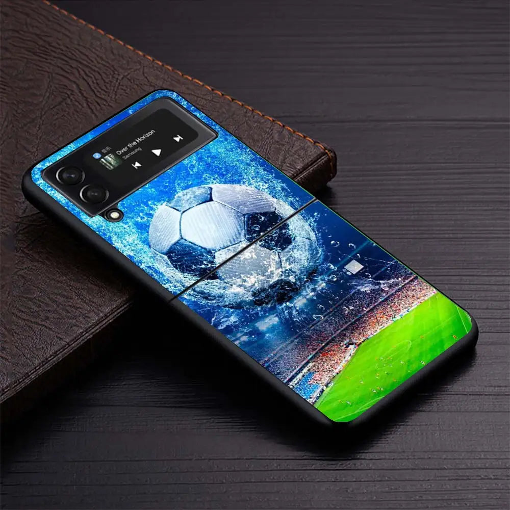 Football Soccer Ball Design Phone Case For Samsung Galaxy Z Flip3 Flip4 Flip5 Flip6 Flip7 For Z Flip 7 6 5 4 3 5G Hard Folding C