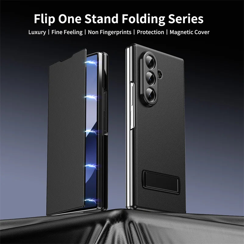 Business Leather Invisible Bracket Phone Case For Samsung Galaxy Z Fold 6 5 7 Stand Holder Bumper Thin Cover For Galaxy Fold 4 3