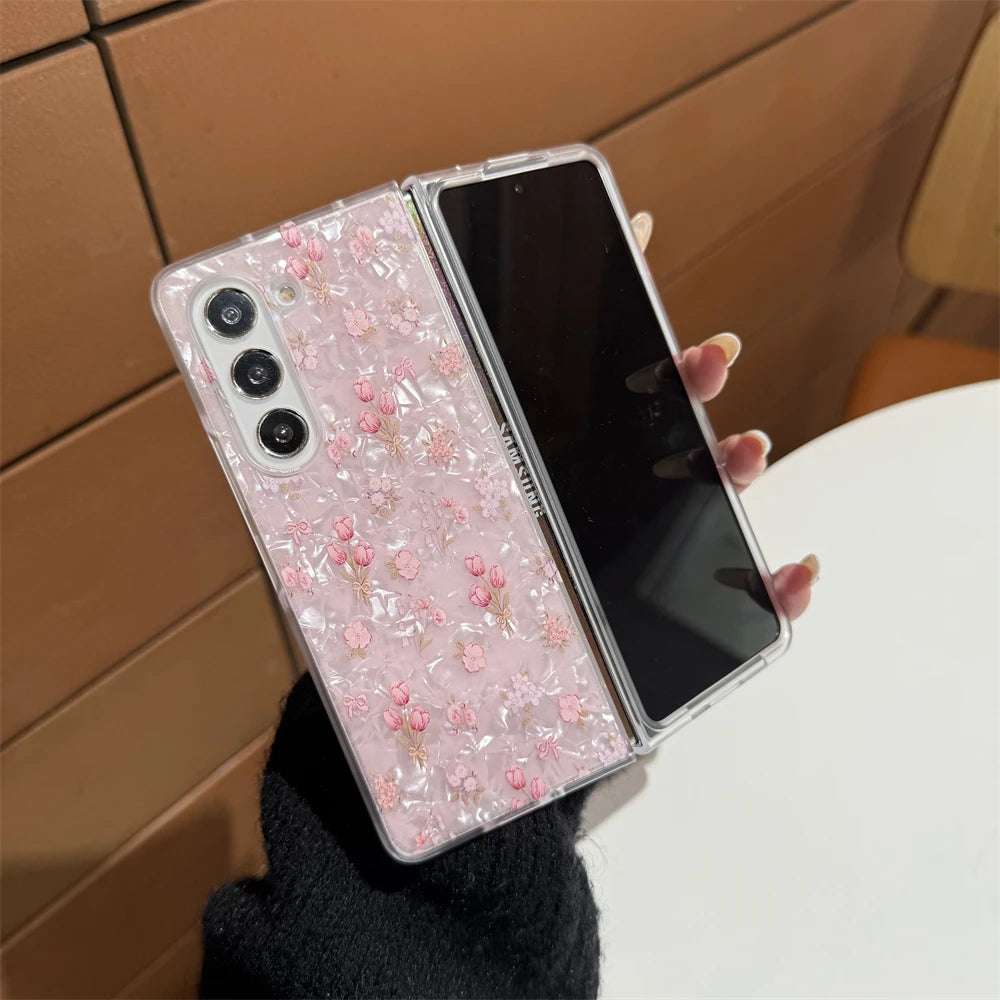 for Samsung Galaxy Z Fold 7 5G Hard PC Phone Case Floral Shell for Z Fold 7 6 5 4 3 Drop-Proof Protective Cover