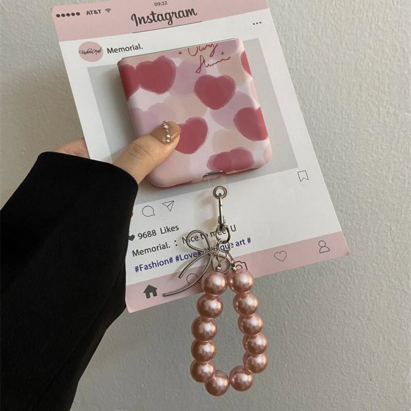 Cute Pink Love Heart Phone Case with Bow Beads Ring Bracelet for Motorola Razr50 Razr 50 Ultra 50ultra Shockproof Back Cover