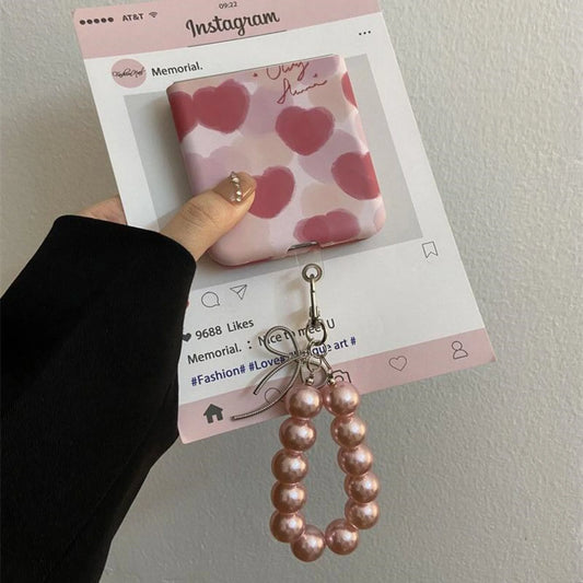 Cute Pink Love Heart Phone Case with Bow Beads Ring Bracelet for Motorola Razr50 Razr 50 Ultra 50ultra Shockproof Back Cover