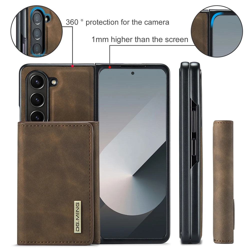 Kickstand Leather Wallet Case Magnetic Phone Case for Samsung Galaxy Z Fold 7 6 5 4 3 Phone Cover Tri-fold Cards Bag Back Shell