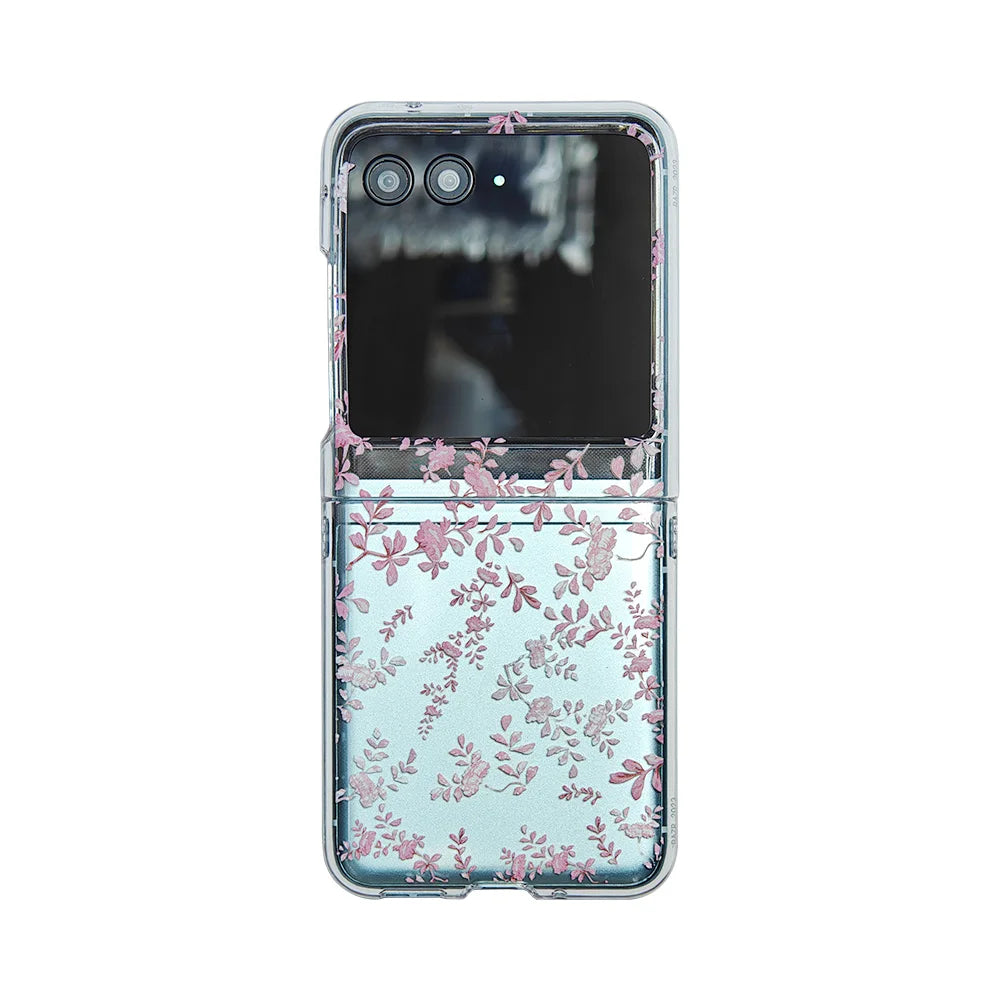 For Motorola Razr 40 50 Ultra 40Ultra Case Flower Transparent Bracelet Folding Shockproof Protection Hard Cover Accessories