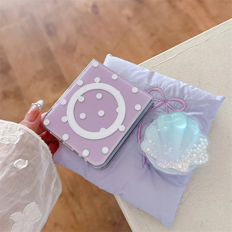 Simple Polka Dot Magnetic Phone Case For Samsung Galaxy Z Flip 7 6 5 4 3 Flip6 Flip7 Cover with Magsafe Clam Shell Stand Cases