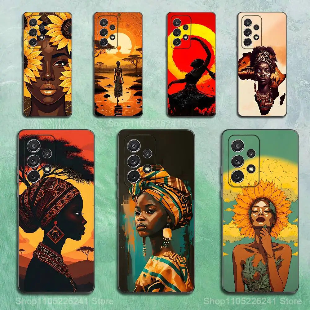 African Black Beauty For Samsung S9,S10,S20,S10,S21,S25,S24,S23,Ultra,FE,Plus,Lite,Soft Silicone Black Case