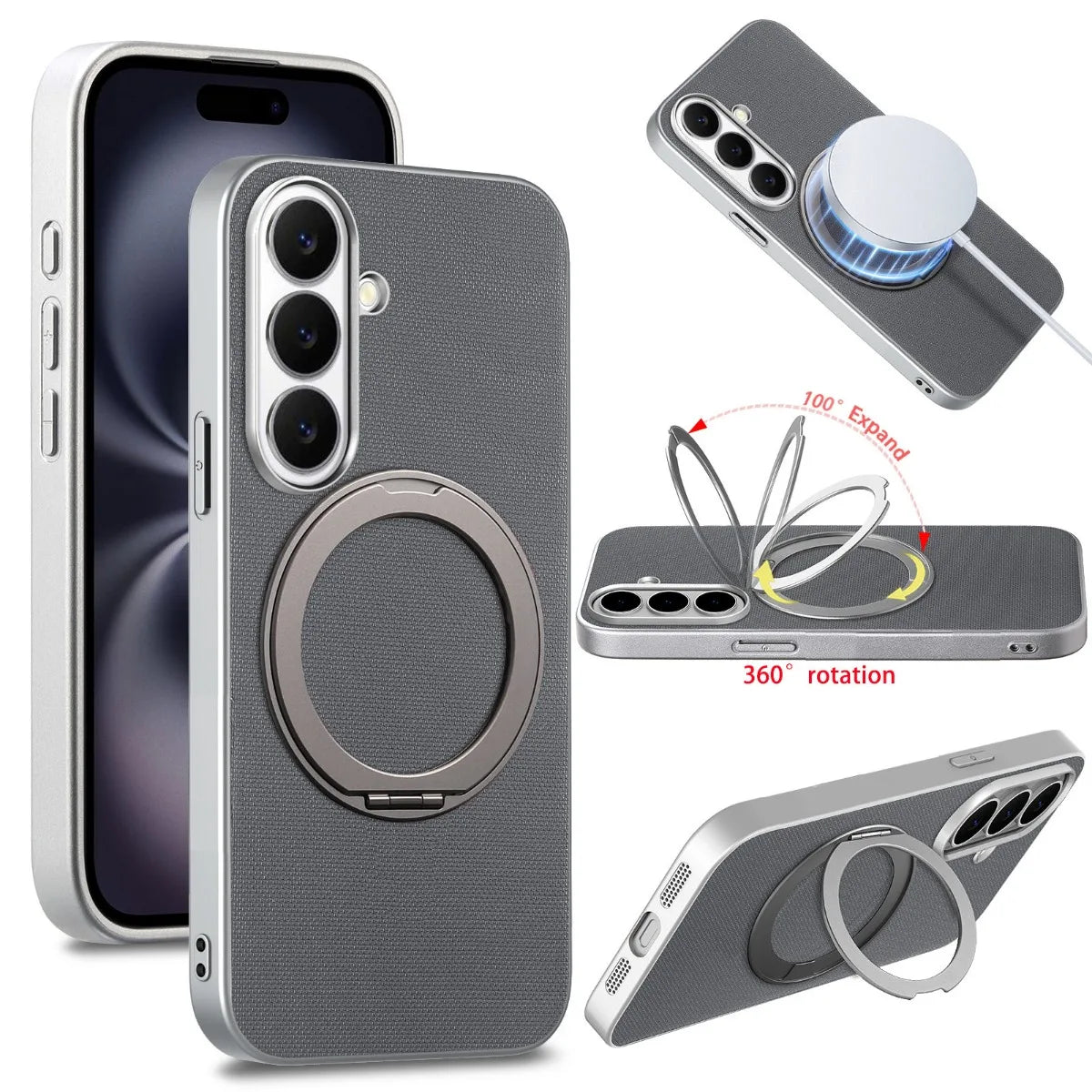 For Magsafe Magnetic Rotating Bracket Phone Case for Samsung Galaxy S26 S25 Ultra Plus S25 Edge S26+ Leather Protective Cover