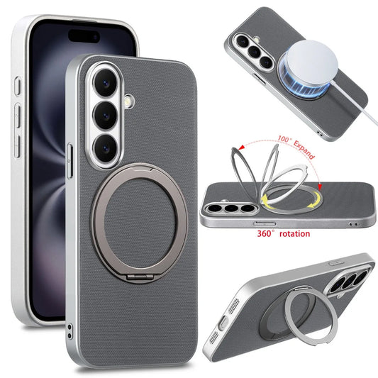 For Magsafe Magnetic Rotating Bracket Phone Case for Samsung Galaxy S26 S25 Ultra Plus S25 Edge S26+ Leather Protective Cover