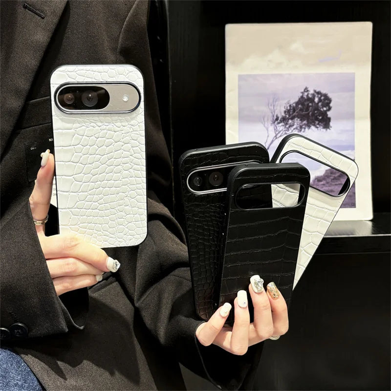 Stylish Retro Crocodile Pattern Phone Case For Google Pixel 9 Pro XL Luxury Animal Texture PU Leather Shockproof protective Case