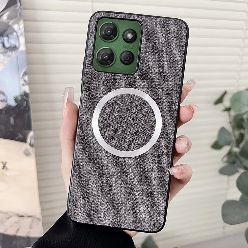 Magsafe Magnetic Plain Leather Case For Moto G 2024 G Power 2025 Motorola G Stylus 2024 G Play Cloth Wireless Charging Cover