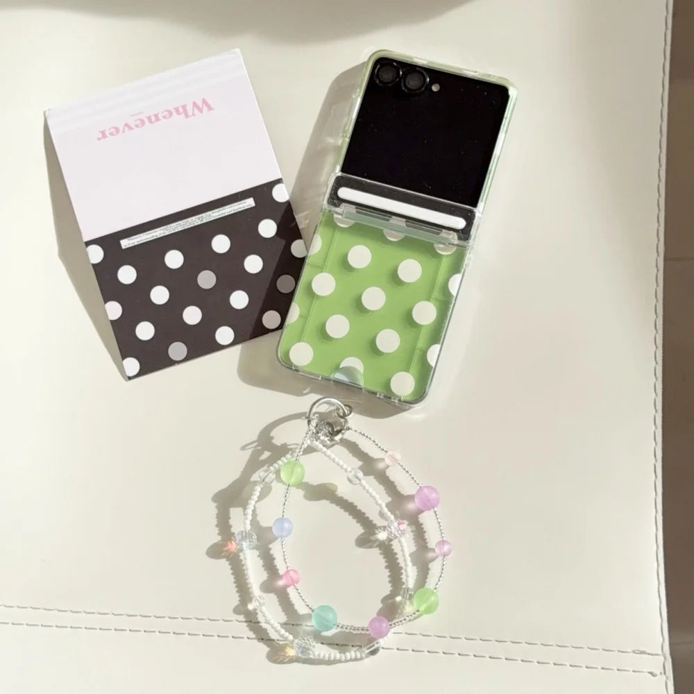ZFlip 8 Luxury Polka Dot Card Slot Beads Bracelet Case for Samsung Galaxy Z Flip 8 ZFlip 3 4 5 6 7 8 Transparent Hard Back Cover