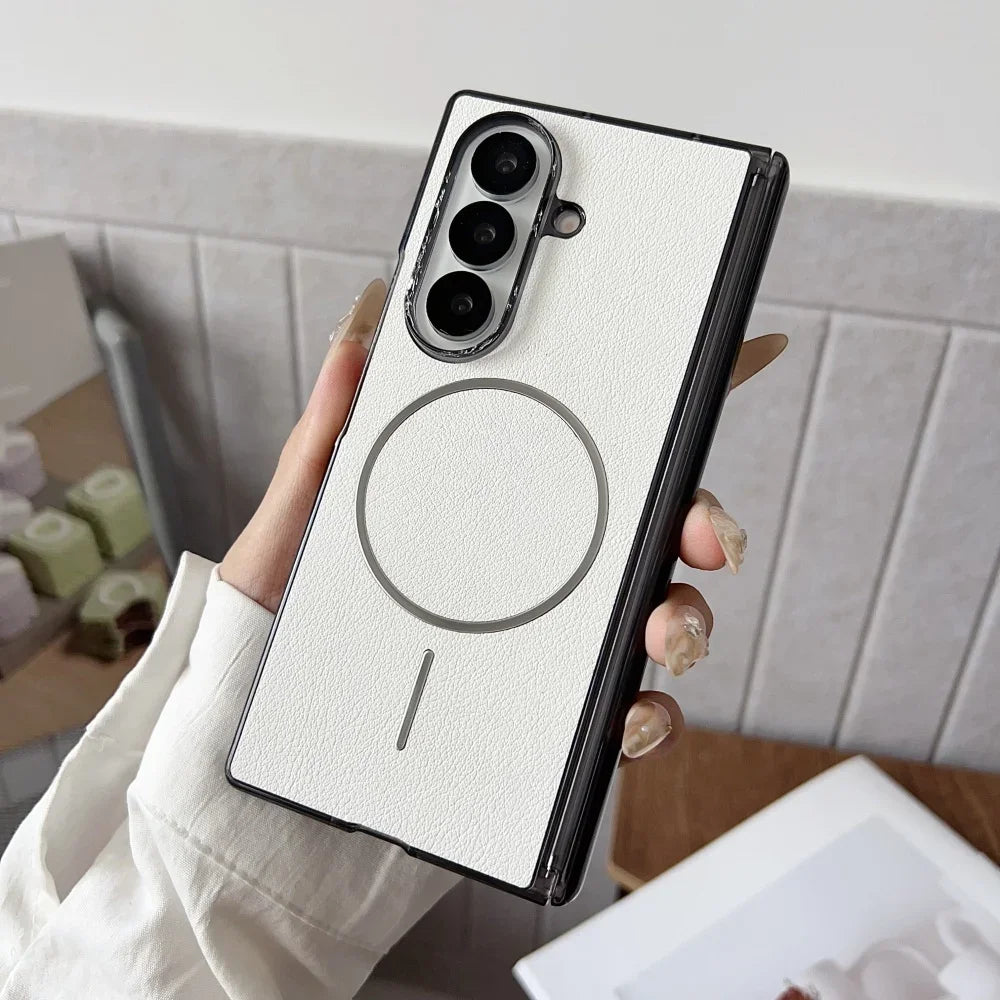 for Magsafe Magnetic Leather Case for Samsung Galaxy Z Fold 7 6 5 4 ZFold fold7 Wireless Charging Shockproof Business Back Cover