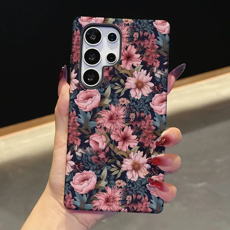 2 IN 1 Film shell Case For Samsung S25 S24 S23 S22 S21 Plus Ultra S25 Edge S20 FE A56 A16 15 26 36 Gorgeous Flowers Phone Cover
