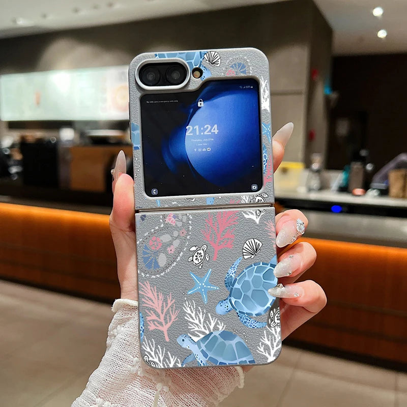 Sea Turtle Whale Phone Case For Samsung Z Flip7 Flip6 Flip5 Shockproof Folding TPU Soft Cover For Samsung Galaxy Z Flip 7 6 4 3