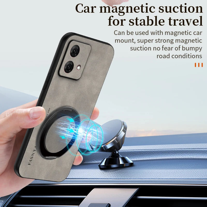 360° Degree Rotate holder Case For Motorola Moto Edge 60 Fusion 50 Ultra 40 neo 30 Sheepskin Leather Back Cover