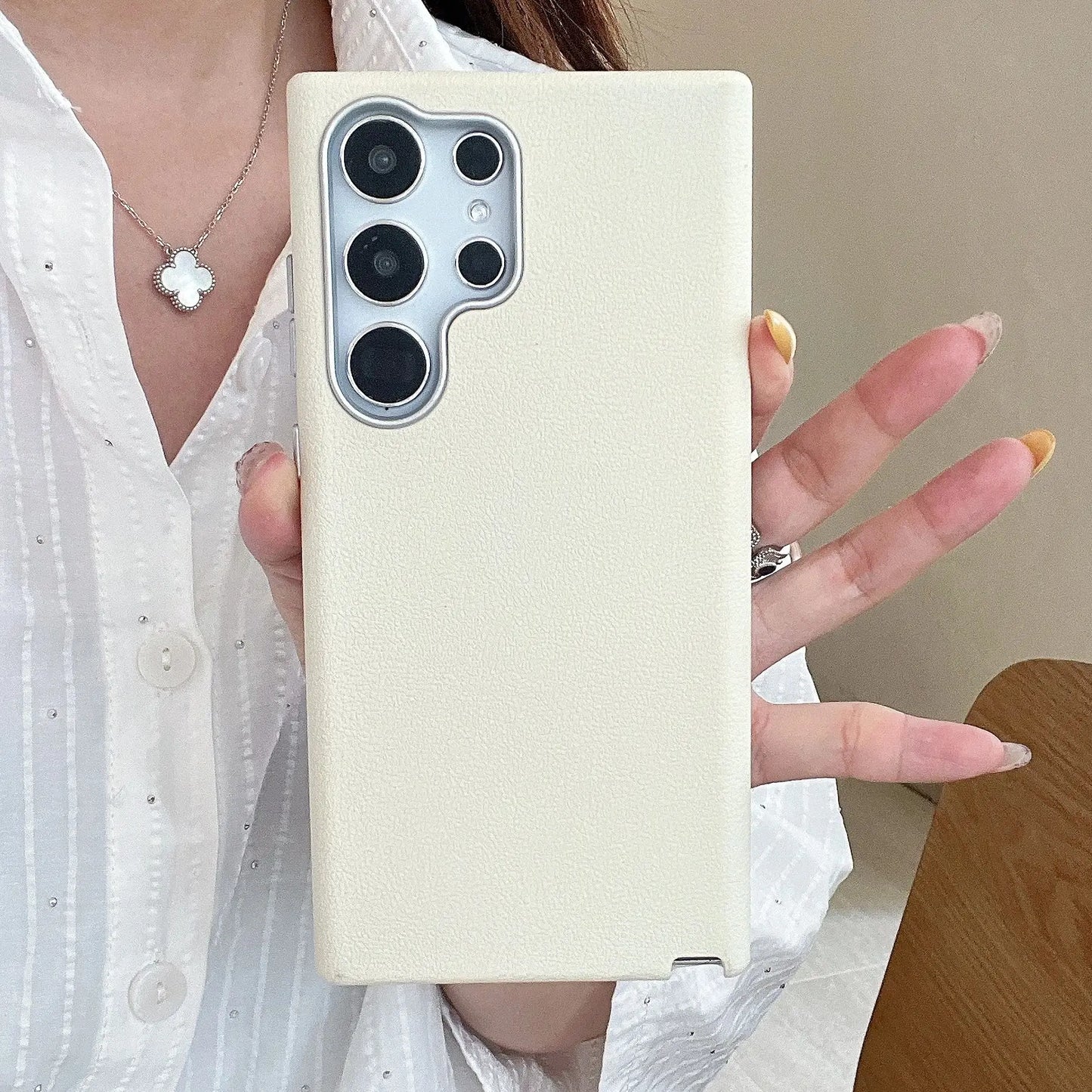 Luxury Leather Lichee Pattern Case For Samsung Galaxy S25 Edge S24 S23 S22 Ultra Plus Solid Color 3 IN 1 Frosted Business Cover