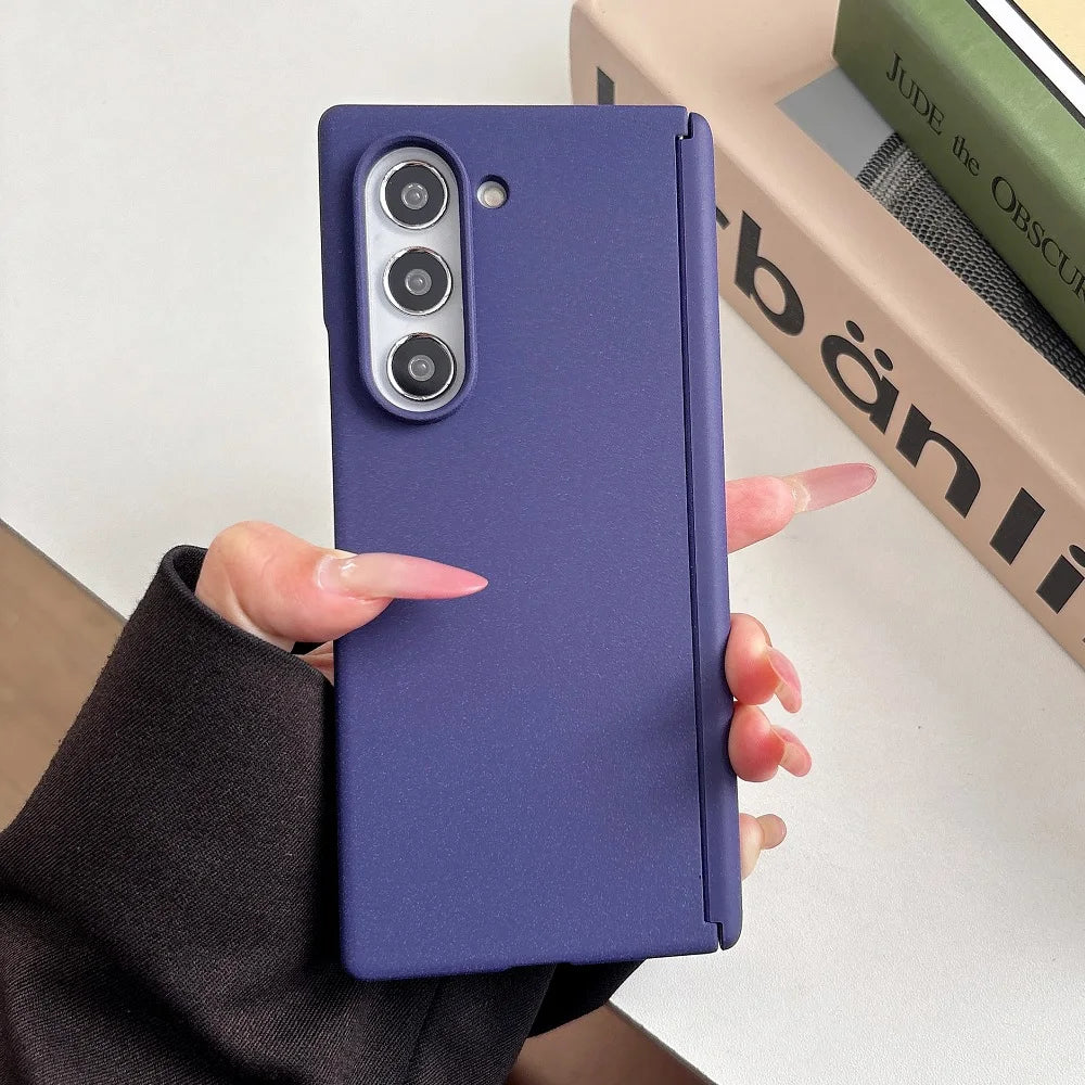 Solid Color Hinge Protection Phone Case  For Samsung Galaxy Z Fold 7 6 5 4 2pc-Set Skin Feel Matte PC Shockproof Folding Cover