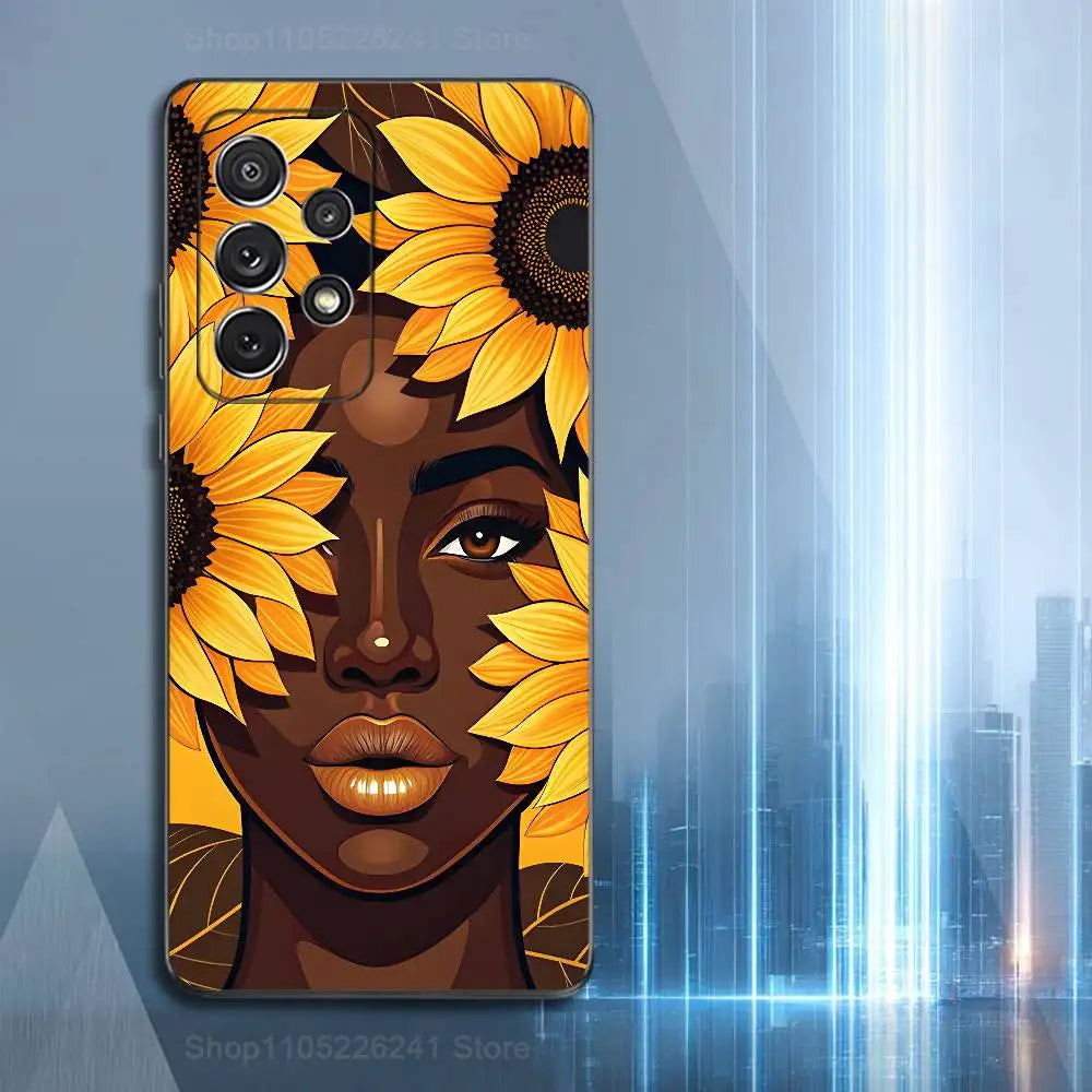 African Black Beauty For Samsung S9,S10,S20,S10,S21,S25,S24,S23,Ultra,FE,Plus,Lite,Soft Silicone Black Case