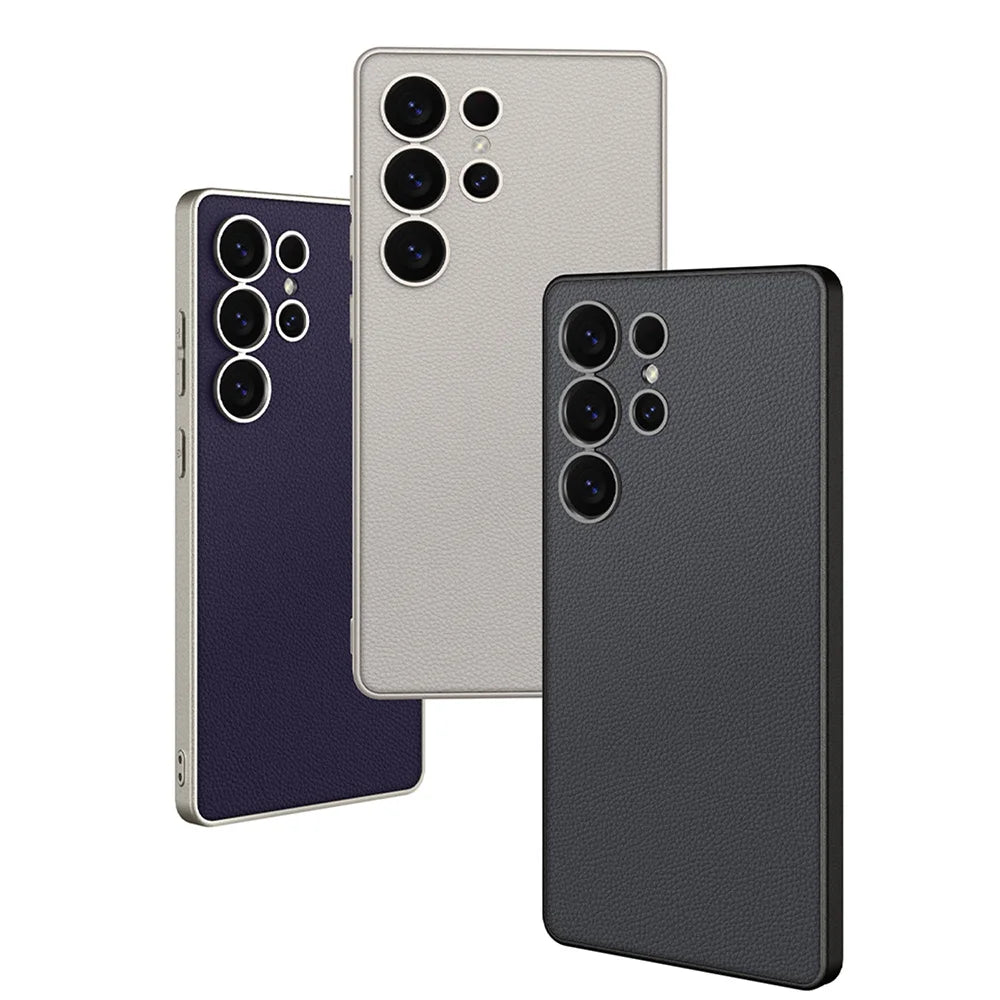 Metallic Lacquer Leather Phone Case For Samsung Galaxy S23 S24 S25 Ultra 5G Luxury Skin Matte S24Ultra S25Ultra Protective Cover