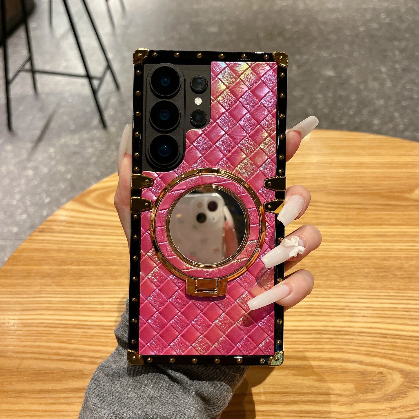 High-End Braided Makeup Mirror Stand Phone Case for Samsung S26+ S25 S24 S23 S22 Ultra Protective Cover