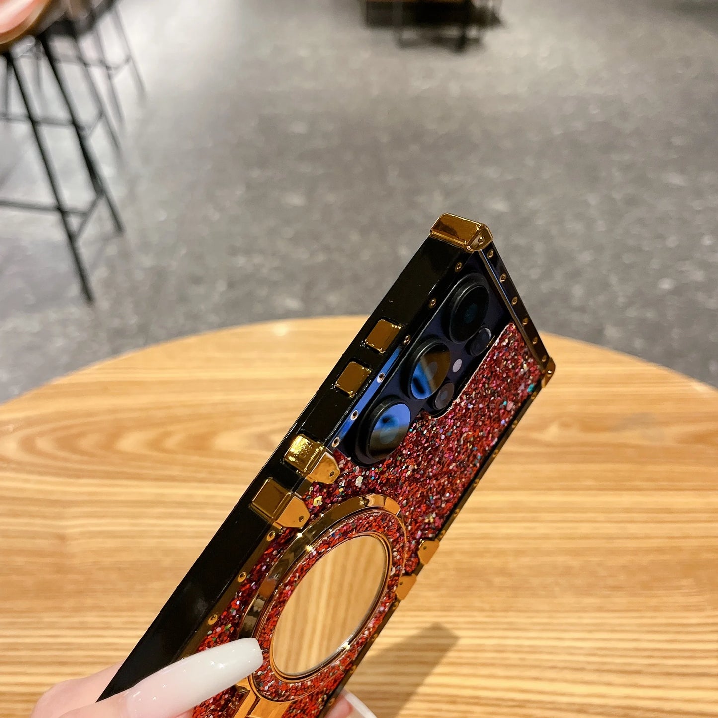 High-End Glitter Makeup Mirror Stand Magnetic Phone Case for Samsung S26 Ultra S25 plus S24FE S23 S22 Protective Cover