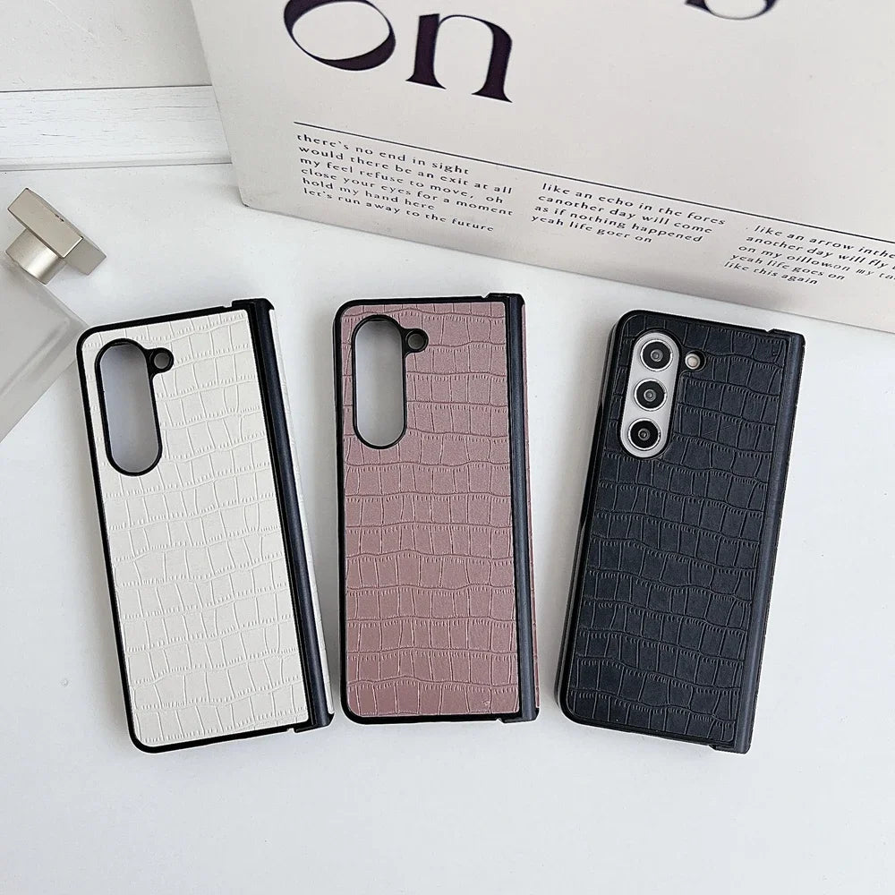 Luxury Business Crocodile Pattern Case For Samsung Galaxy Z Fold 3 4 5 6 Hinge Protector Shockproof Cover For Galaxy Fold5 Fold6