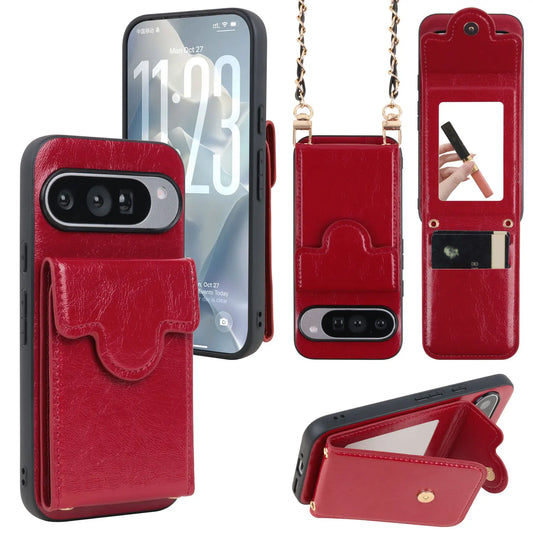 PU Leather Phone Case With Large Capacity Coin Card Holder Built-in Mirror Fashion New Style for Google Pixel 6 7 8 9 10 Pro