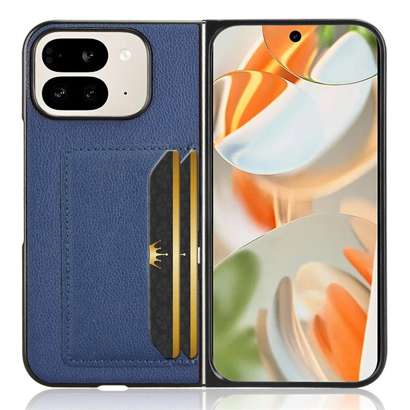 PU Leather Texture Case for Google Pixel 9 Pro Fold Cover Card Slots Lightweight Coque Fundas Capa
