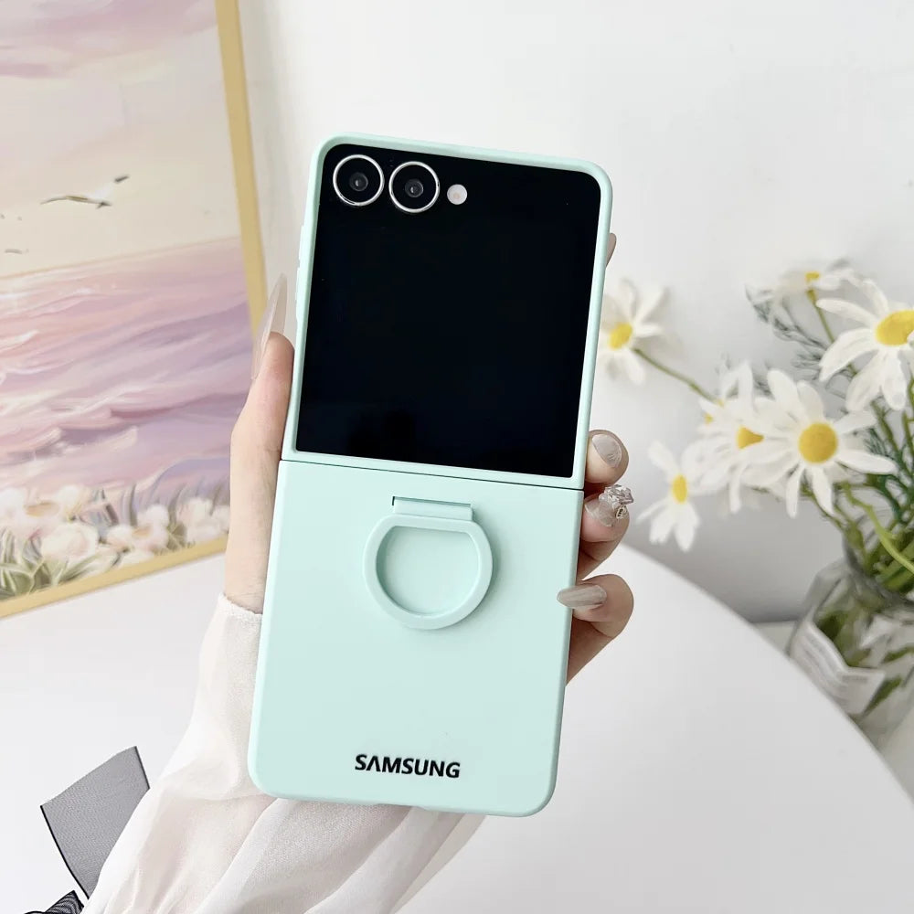 For Samsung Galaxy Z Flip 8 7 6 5 Gradient Matte PC Case Flip8 Flip7 Luxury Liquid Silicone Ring Holder Shockproof Back Case