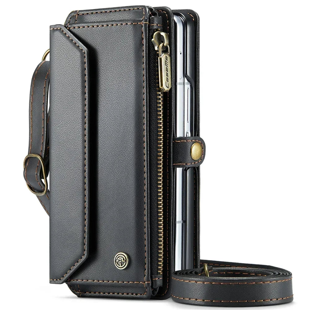 Crossbody Purse for Samsung Galaxy Z Fold 7 6 Fold5 Fold 4 Fold 3 Leather Flip Case Book Wallet Coque Retro Vintage Card Slots